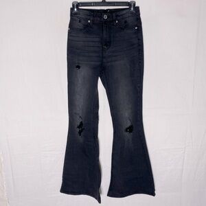 Bluenotes Washed Black Grey Distressed High Rise Flare Leg Bell Bottom Jeans 4